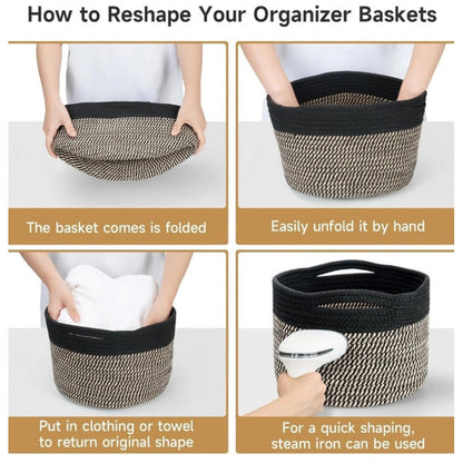 Generic Cotton 9x7 Inch Pack of 3 Storage Basket For Clothes (Black-Beige)