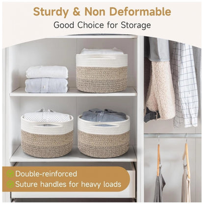 Generic Cotton Kidi 9x7 Inch Pack of 3 Storage Basket For Clothes (Kidi White)