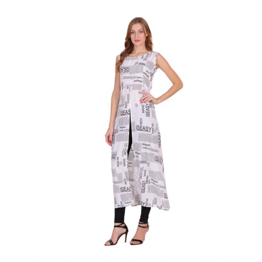 Generic Women's Casual Crepe Sleeveless Slit Dress (White)