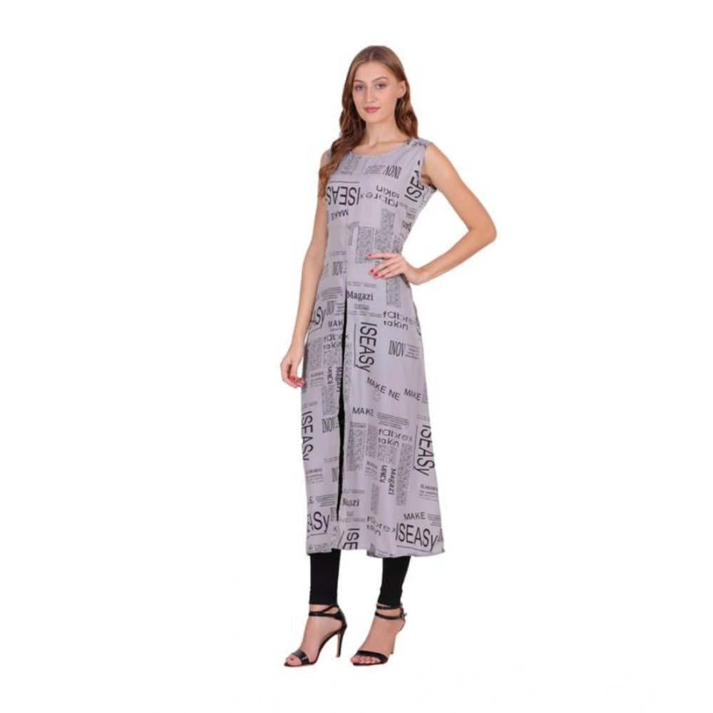 Generic Women's Casual Crepe Sleeveless Slit Dress (Light Grey)