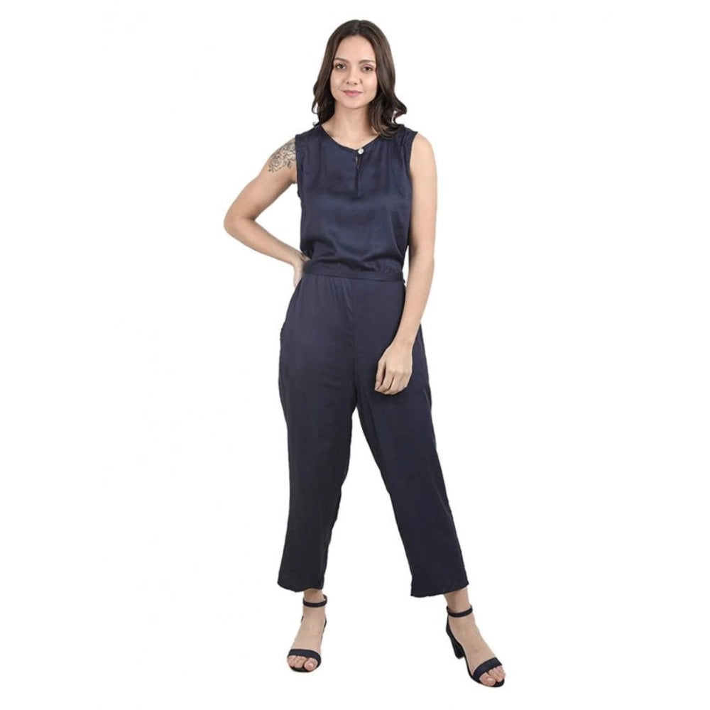 Generic Women's Casual Crepe Sleeveless Jump Suit (Navy Blue)