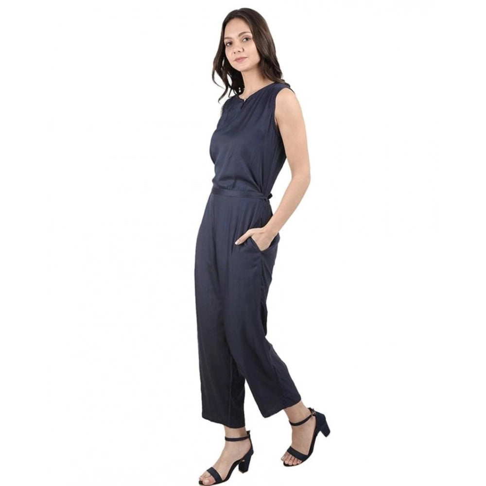 Generic Women's Casual Crepe Sleeveless Jump Suit (Navy Blue)