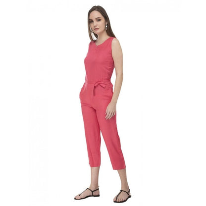 Generic Women's Casual Crepe Sleeveless Jump Suit (Pink)