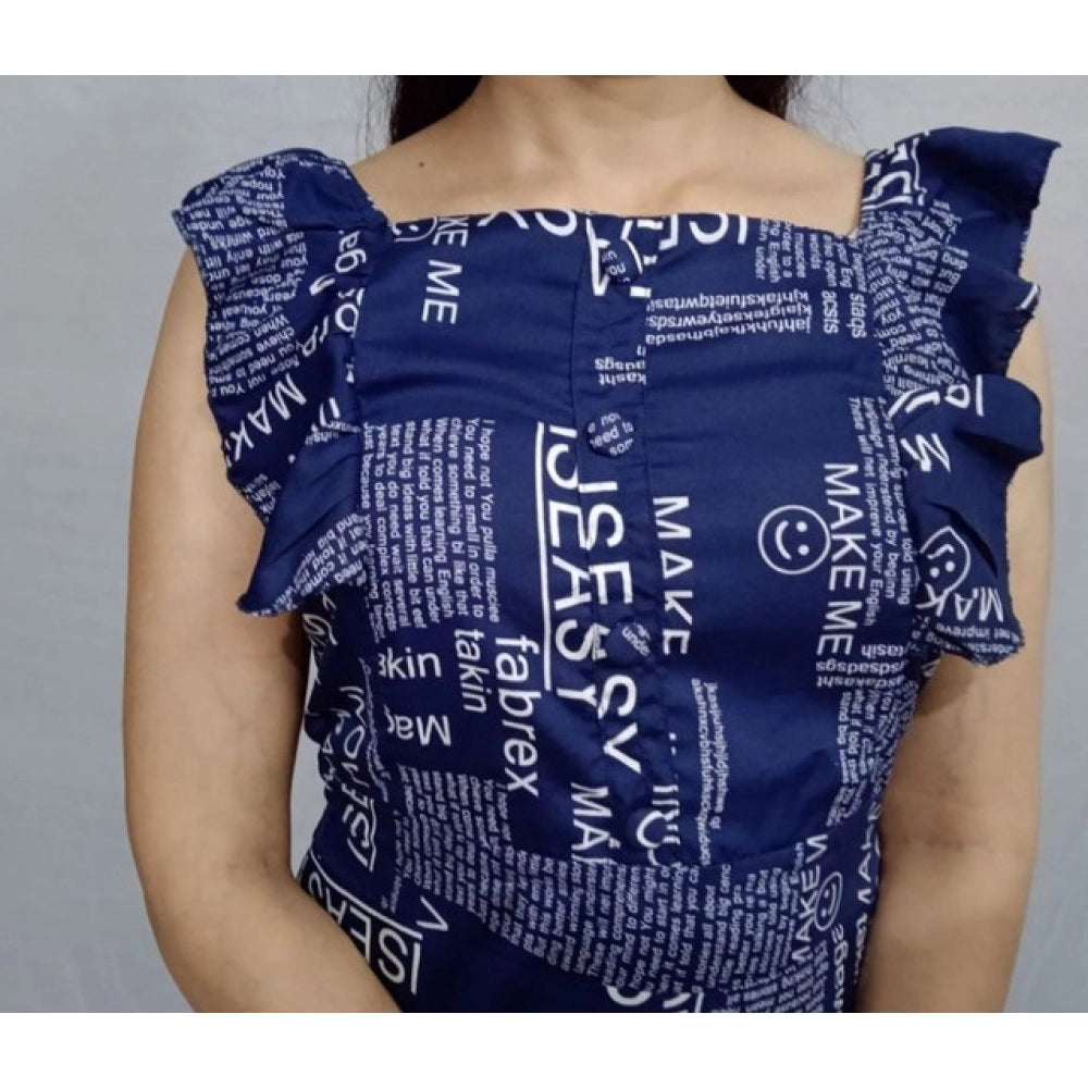 Generic Women's Casual Crepe Sleeveless Dress (Blue)