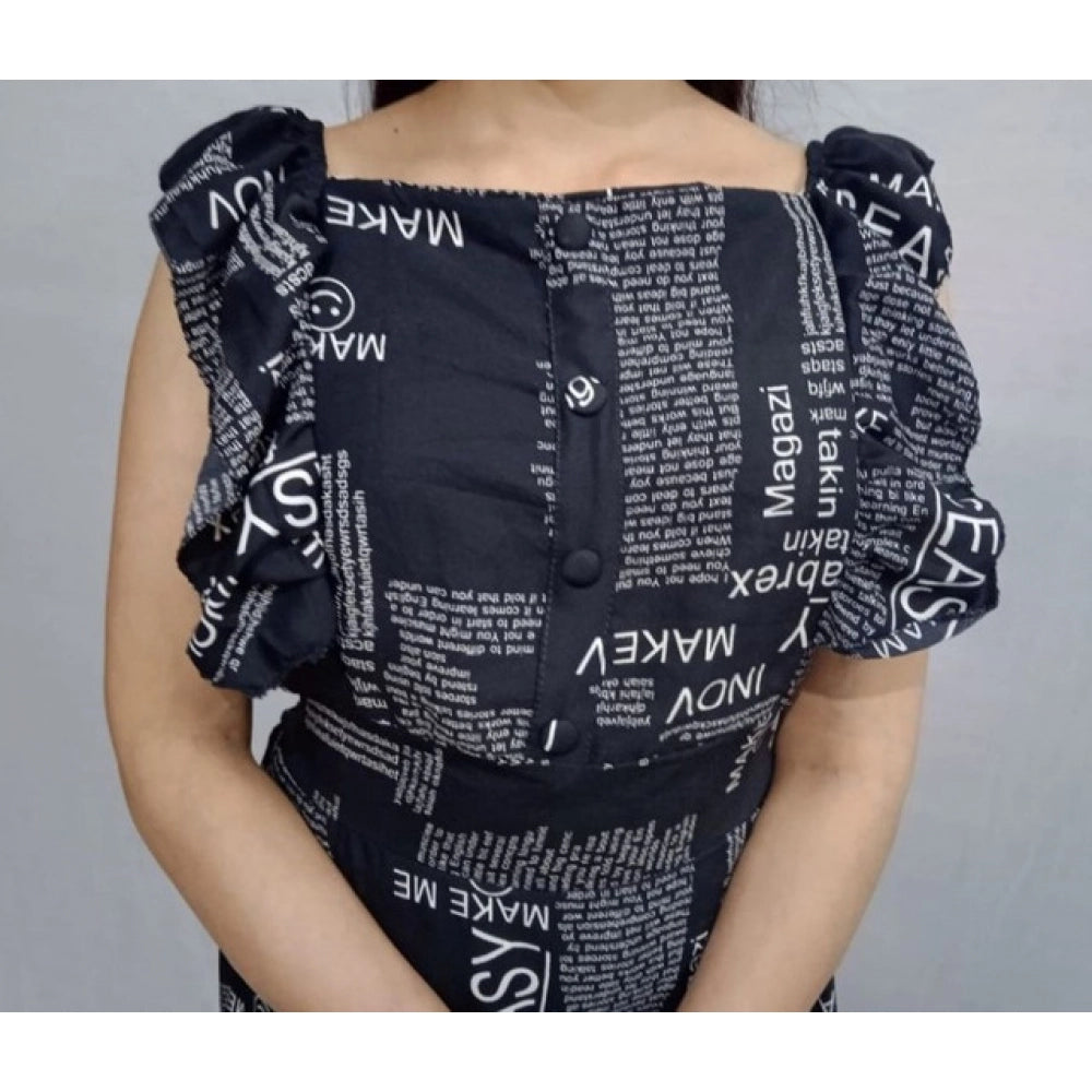 Generic Women's Casual Crepe Sleeveless Dress (Black)