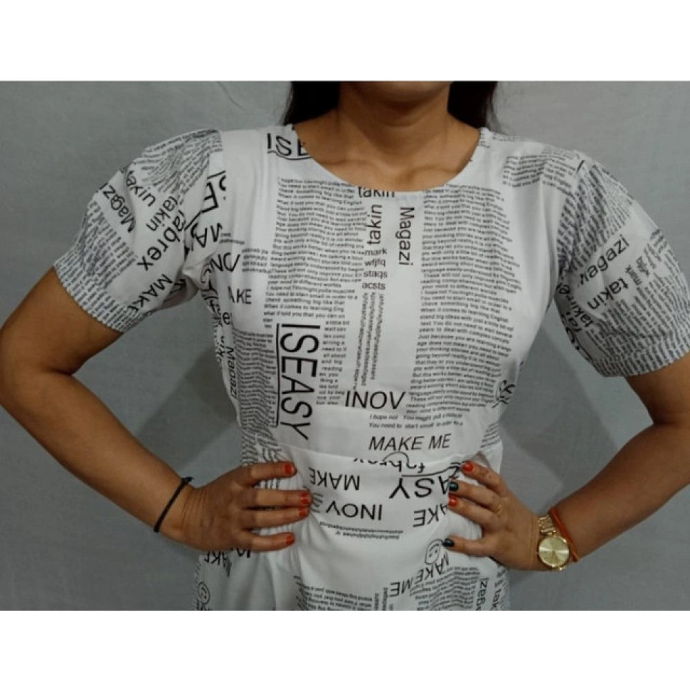 Generic Women's Casual Crepe Half Sleeves Dress (White)