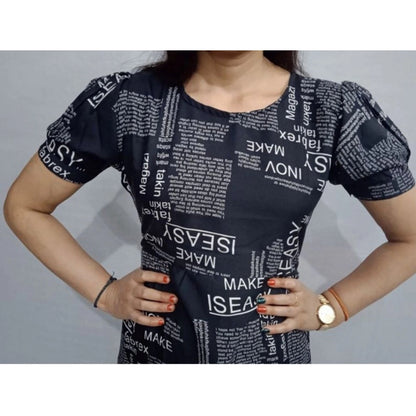 Generic Women's Casual Crepe Half Sleeves Dress (Black)