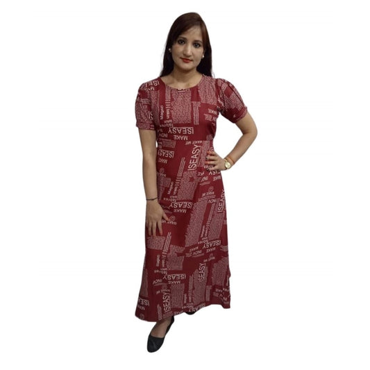 Generic Women's Casual Crepe Half Sleeves Dress (Maroon)