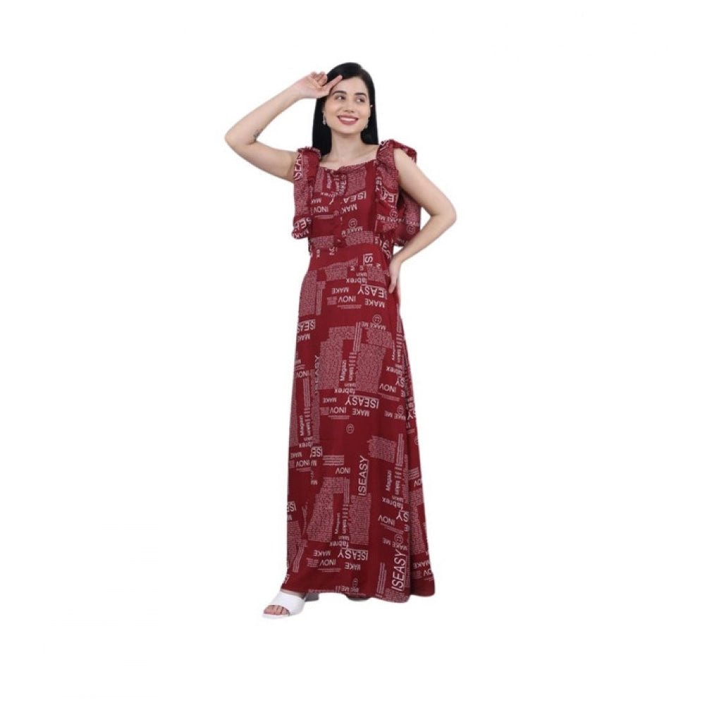 Generic Women's Casual Crepe Sleeveless Dress (Maroon)