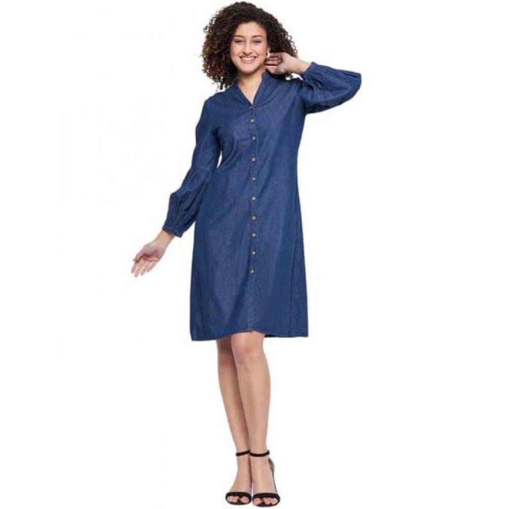 Generic Women's Casual Denim Full sleeve Dress (Blue)