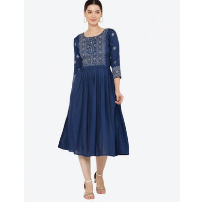 Generic Women's Casual Rayon 3-4th Sleeves Kurti (Blue)