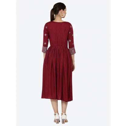 Generic Women's Casual Rayon 3-4th Sleeves Kurti (Maroon)