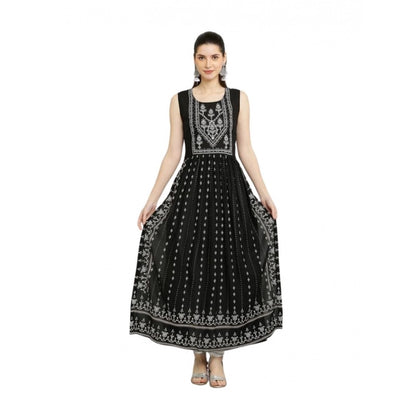 Generic Women's Casual Rayon 3-4th Sleeves Kurti (Black)