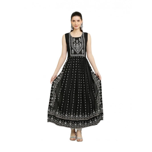 Generic Women's Casual Rayon 3-4th Sleeves Kurti (Black)