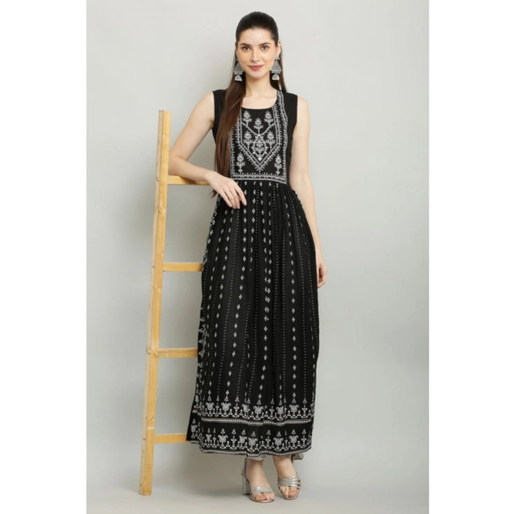 Generic Women's Casual Rayon 3-4th Sleeves Kurti (Black)