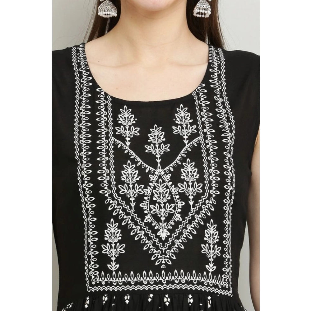 Generic Women's Casual Rayon 3-4th Sleeves Kurti (Black)