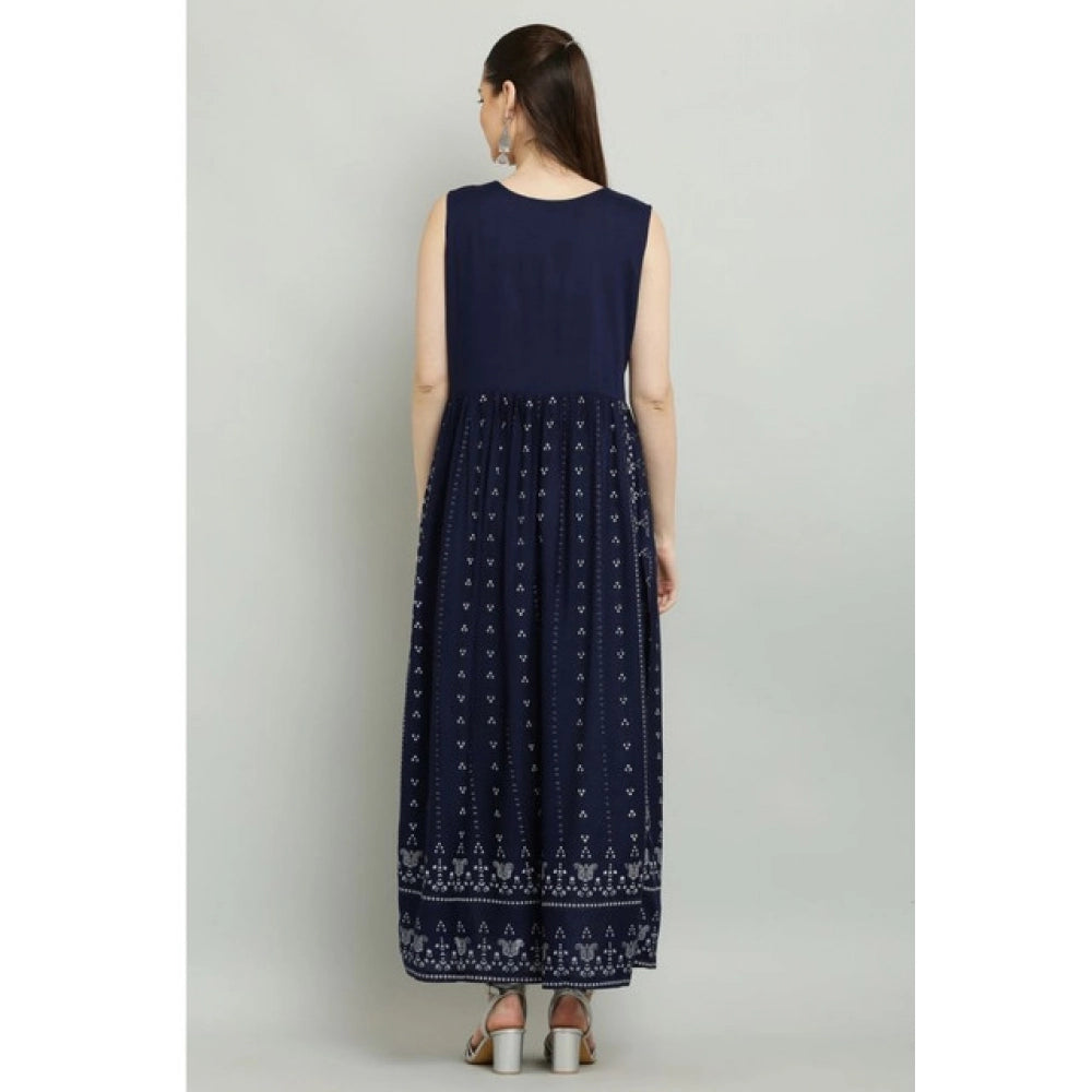 Generic Women's Casual Rayon 3-4th Sleeves Kurti (Blue)