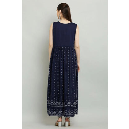 Generic Women's Casual Rayon 3-4th Sleeves Kurti (Blue)