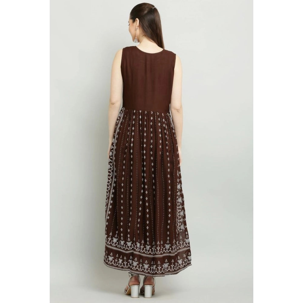 Generic Women's Casual Rayon 3-4th Sleeves Kurti (Brown)