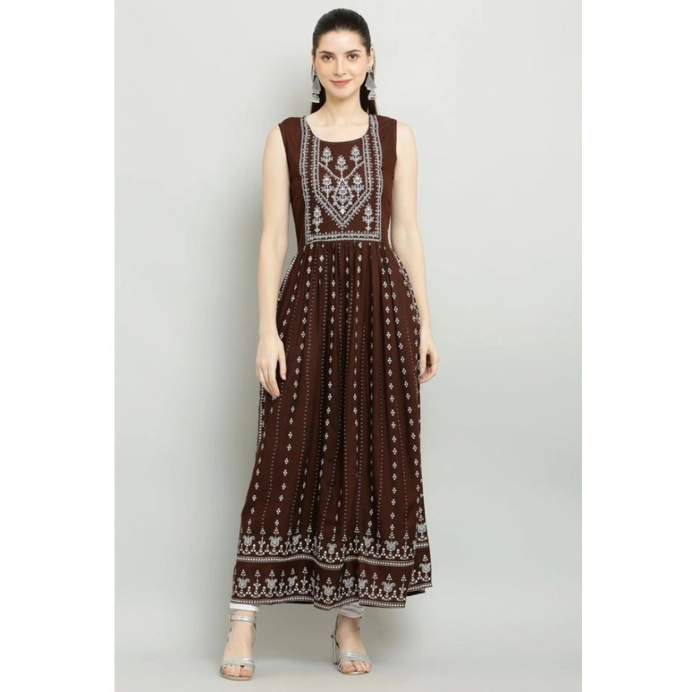 Generic Women's Casual Rayon 3-4th Sleeves Kurti (Brown)