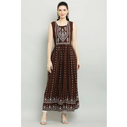 Generic Women's Casual Rayon 3-4th Sleeves Kurti (Brown)