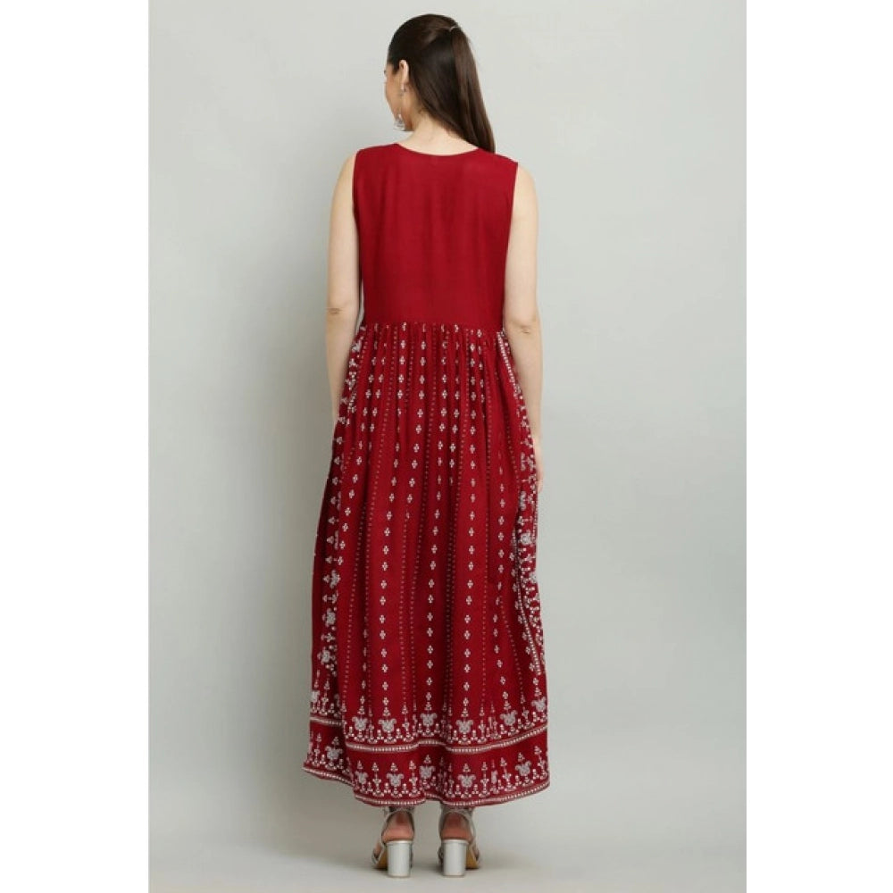 Generic Women's Casual Rayon 3-4th Sleeves Kurti (Maroon)