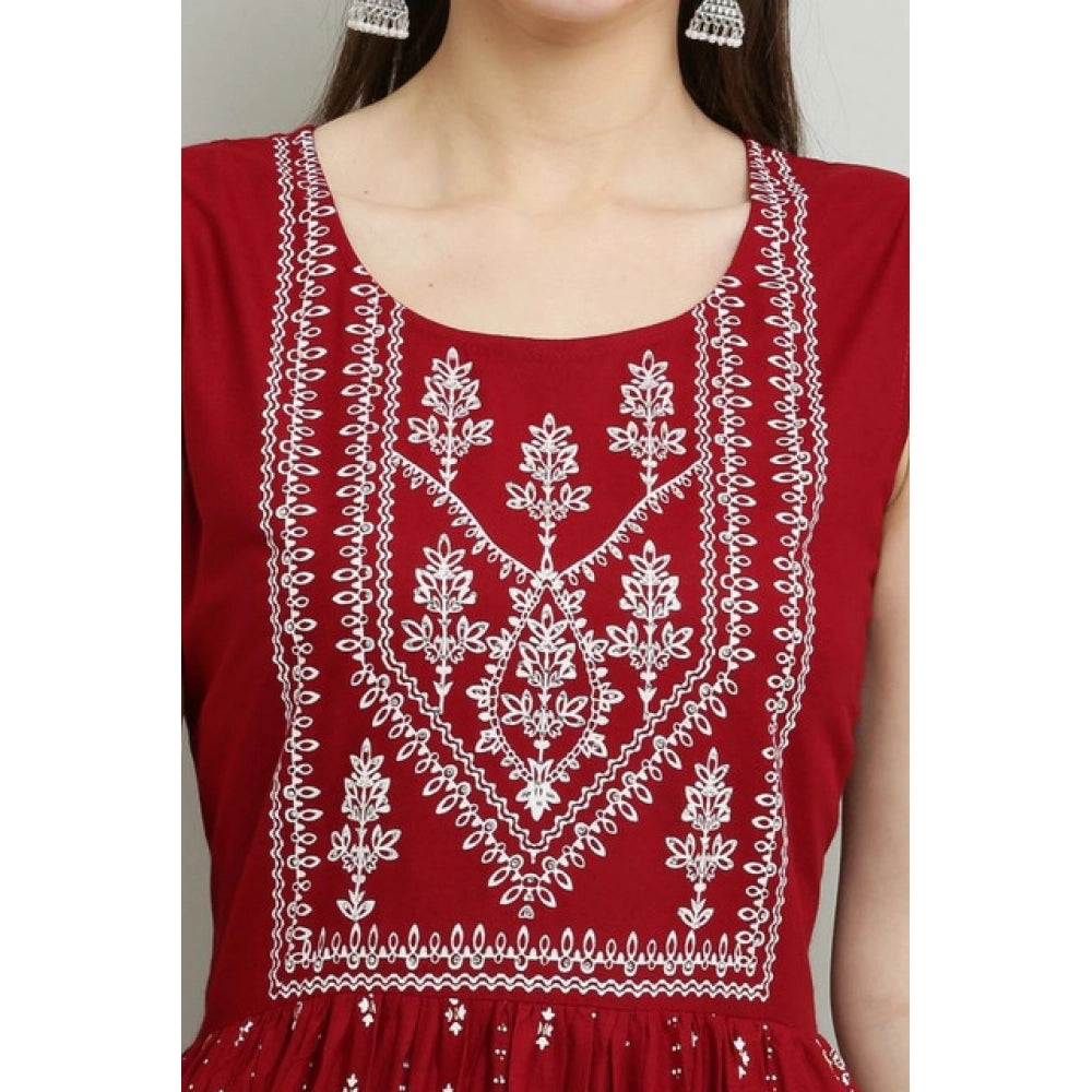 Generic Women's Casual Rayon 3-4th Sleeves Kurti (Maroon)