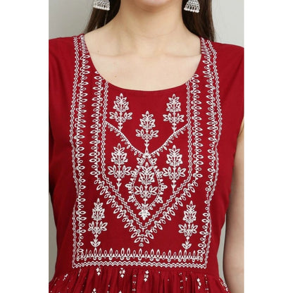 Generic Women's Casual Rayon 3-4th Sleeves Kurti (Maroon)