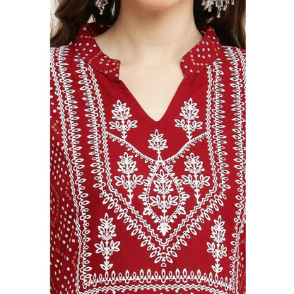 Generic Women's Casual Rayon Full sleeve Kurti (Maroon)