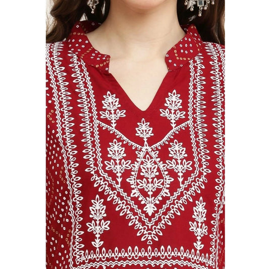Generic Women's Casual Rayon Full sleeve Kurti (Maroon)