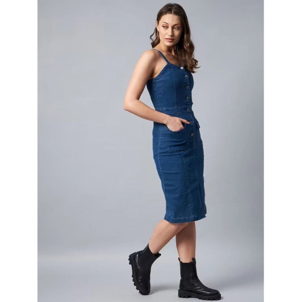 Generic Women's Casual Denim Sleeveless Dress (Blue)