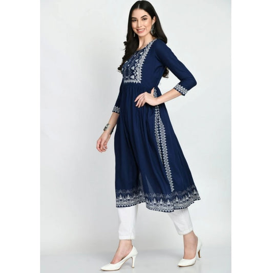 Generic Women's Casual Rayon 3-4th Sleeves Kurti (Blue)