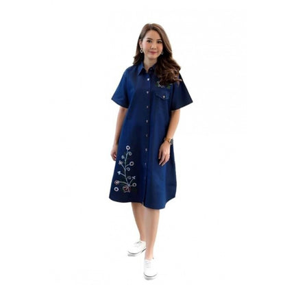 Generic Women's Casual Denim Half Sleeves Dress (Blue)