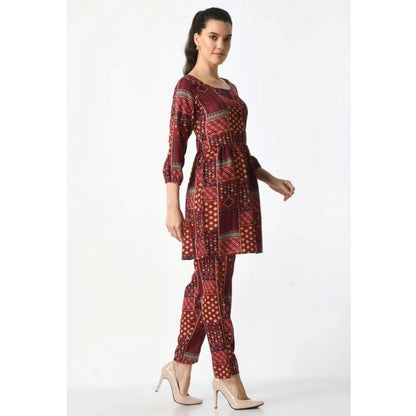Generic Women's Casual Crepe 3-4th Sleeves Cord Set (Maroon)