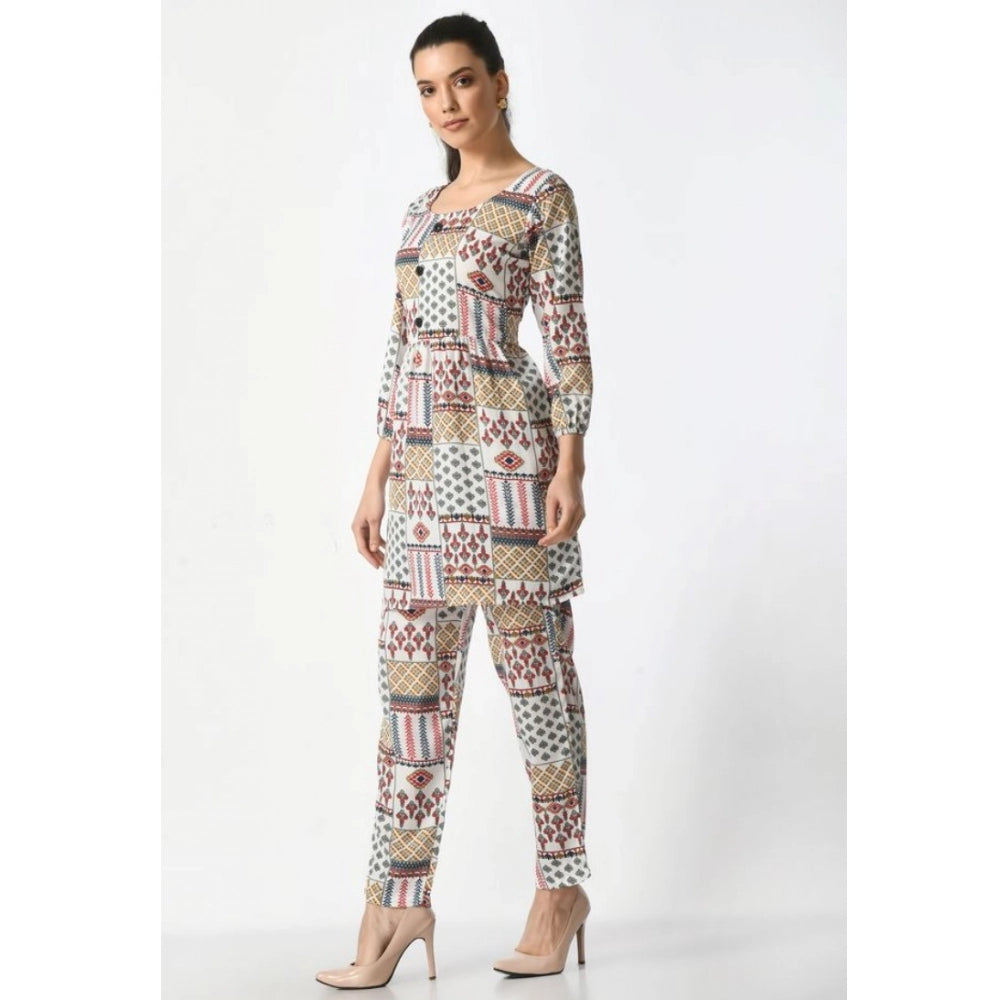 Generic Women's Casual Crepe 3-4th Sleeves Cord Set (White)