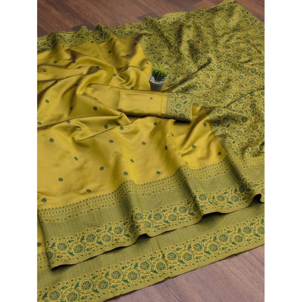 Generic Women's Soft Lichi Silk Printed Saree With Unstitched Blouse 5.5Mtr (Green)