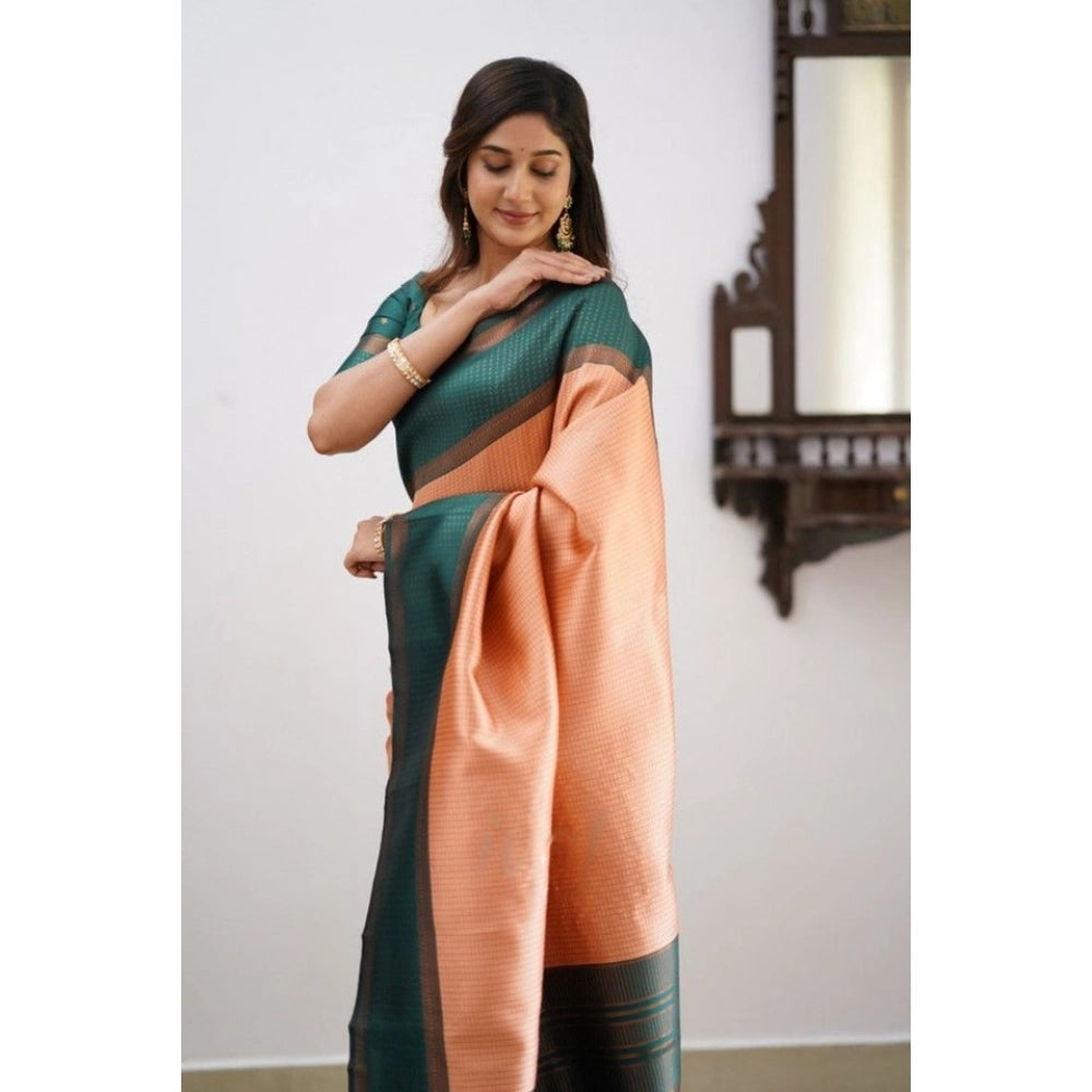 Generic Women's Soft Lichi Silk Printed Saree With Unstitched Blouse 5.5Mtr (Orange)