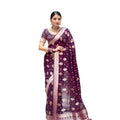 Generic Women's Soft Lichi Silk Printed Saree With Unstitched Blouse 5.5Mtr (Purple)