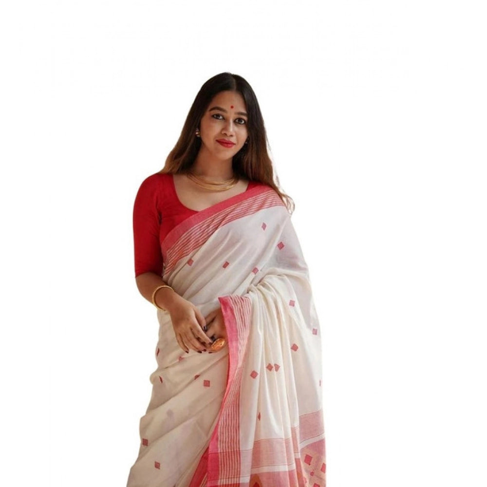 Generic Women's Soft Lilan Printed Saree With Unstitched Blouse 5.5Mtr (White)