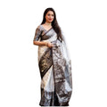 Generic Women's Soft Lichi Silk Printed Saree With Unstitched Blouse 5.5Mtr (Off-White)