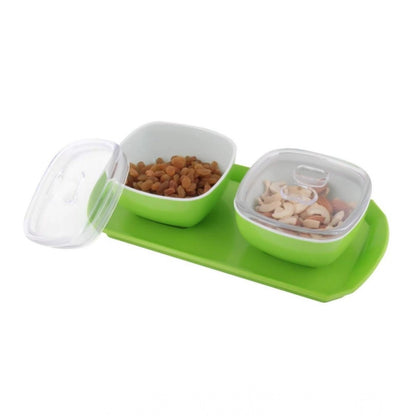 Generic Multipurpose Serving Tray with Dry Fruit Air Tight Bowls with Lids (Color: Assorted )