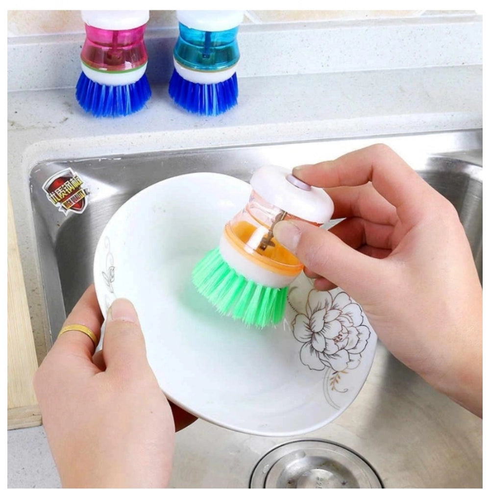 Generic Pack of 4_Plastic Wash Basin Brush Cleaner with Soap Dispenser – (Color: Assorted)