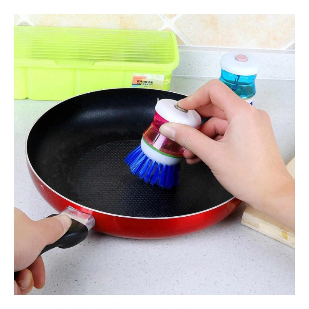 Generic Pack of 4_Plastic Wash Basin Brush Cleaner with Soap Dispenser – (Color: Assorted)