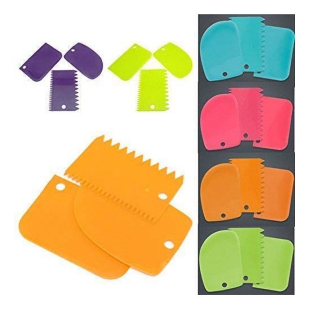 Generic Pack of 5_Plastic Dough And Cake Scraper Set – 3 Pieces (Color: Assorted))