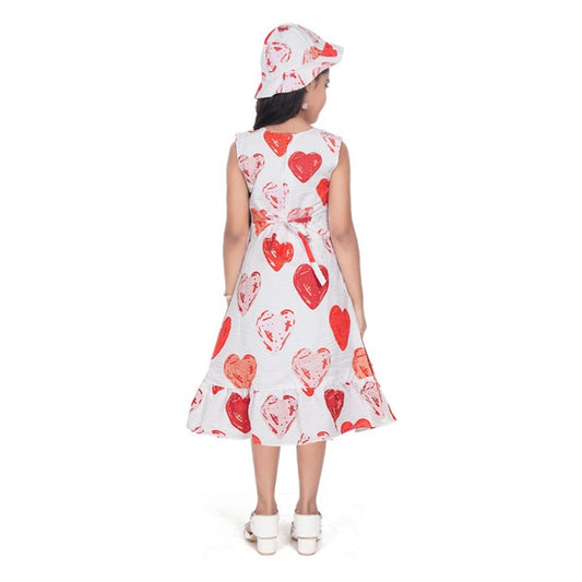 Generic Girl's Popcorn Printed Sleeve Less Round Neck Dress (Red)
