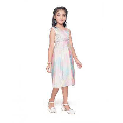 Generic Girl's Satin Soild Sleeve Less Designer Neck Dress (Multicolor)