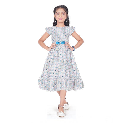 Generic Girl's Twill Printed Short Sleeve Round Neck Dress (Grey)