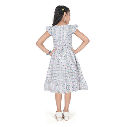 Generic Girl's Twill Printed Short Sleeve Round Neck Dress (Grey)