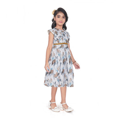 Generic Girl's Popcorn Printed Sleeve Less Round Neck Dress (Brown)