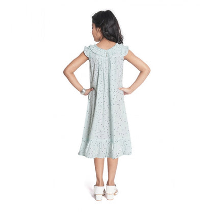 Generic Girl's Heavy Pc Printed Sleeve Less Round Neck Dress (Light Blue)
